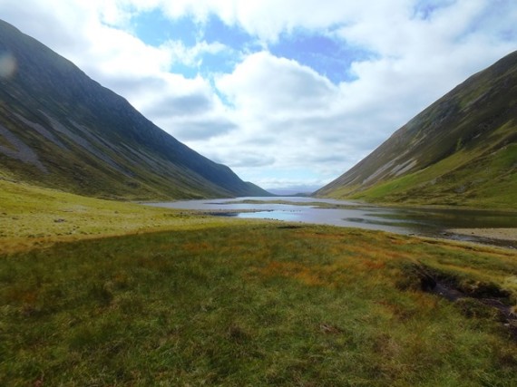 Loch an Duin looking south. Just beyond the far end runs the Edendon Water, a tributary of the River Garry in the Tay catchment. 