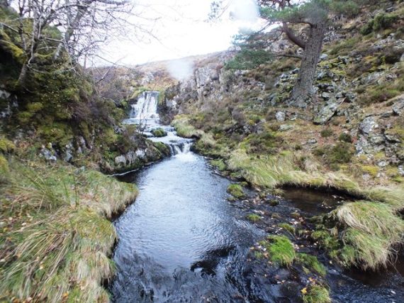 Impassabe waterfall in the upper Allt Iomadaigh