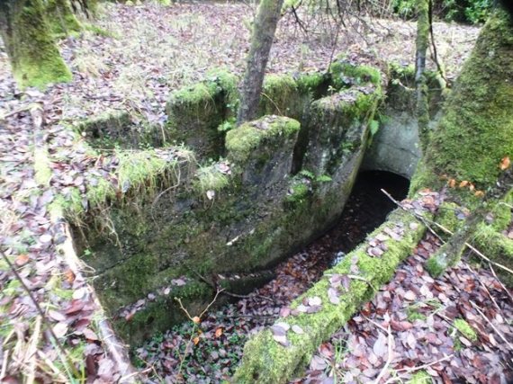 This structure looks like a sluice to control water levels in a lade. Perphaps there was more than one water powered machine in the system.